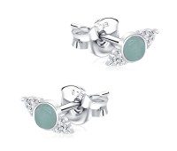 Green Quartz Stone with Crystal CZ Silver Ear Stud STS-5342